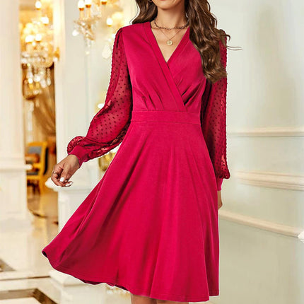Long Chiffon Sleeve Pleated Midi Dress In Wine