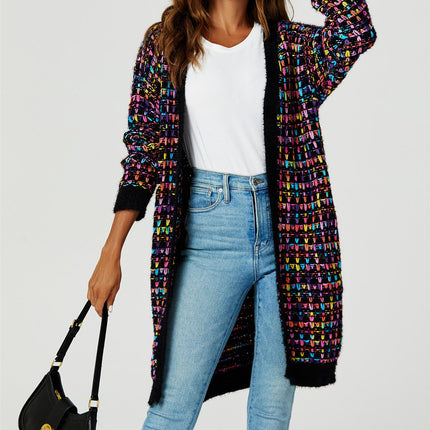 Rainbow Multicolour Speckles Boucle Check Cardigan In Black
