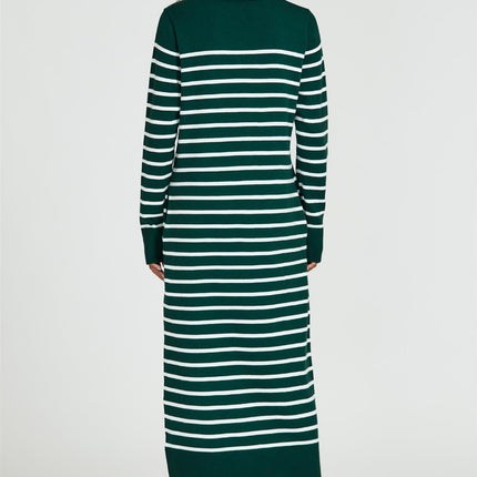 Stripe Pattern Knitted Tunic Jumper Dress In Dark Green