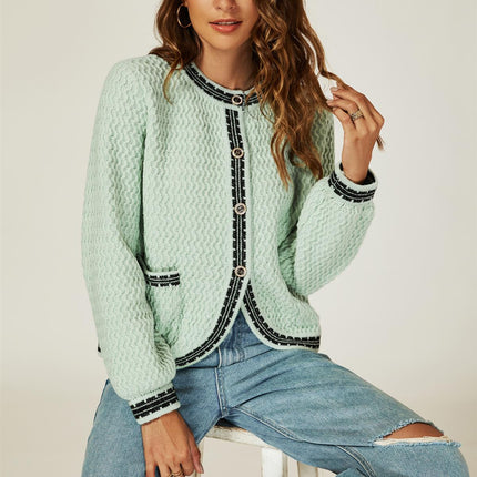 Pocket Knit Cardigan In Grey Green