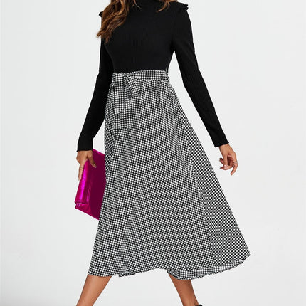 2 In 1 Black & White Houndstooth Printed Midi Dress