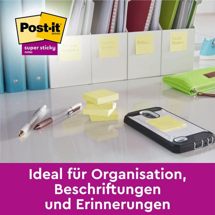 Post-it® Super Sticky Notes, Gelb, 76 mm x 127 mm, 90 Blatt/Block, 24 Blöcke/Packung, Kartonverpackung, 100% PEFC, SGSCH-PEFC-COC-110078 | Packung (1 Stück)