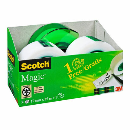 Scotch® Magic™ Unsichtbares Klebeband, 3 Rollen, 19 mm x 25 m + 1 Handabroller GRATIS | Packung (1 Stück)
