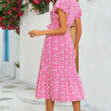 Leopard Print Wrap Dress In Fuchsia Pink