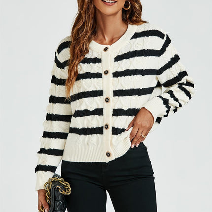 Stripe Pattern Knitted Cardigan In Black