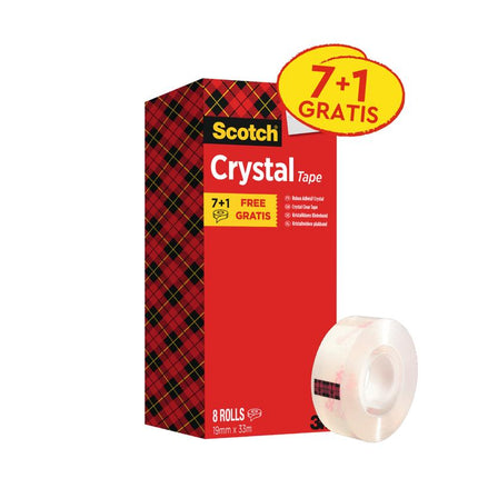Scotch® Crystal Klebeband, transparent, Vorteilspack, 8 Rollen, 19 mm x 33 m | Packung (1 Stück)