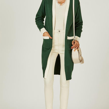 Cream Stripe Cardigan In Green