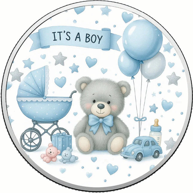 Baby Joy Welcome Little Prince 1oz Fine Silver Coloured Coin