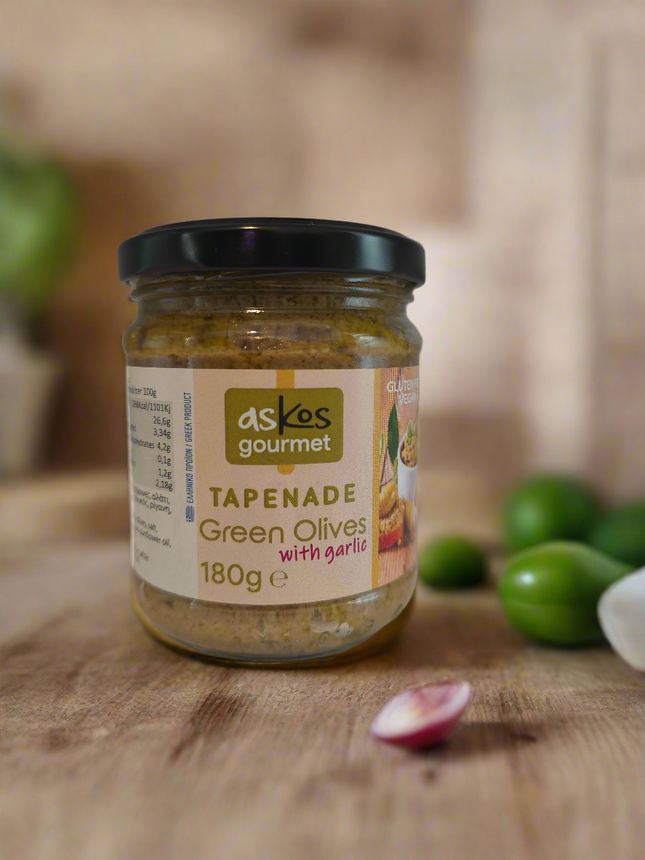 Oliventapenade / Olivenpaste aus grünen Oliven mit Knoblauch 180g