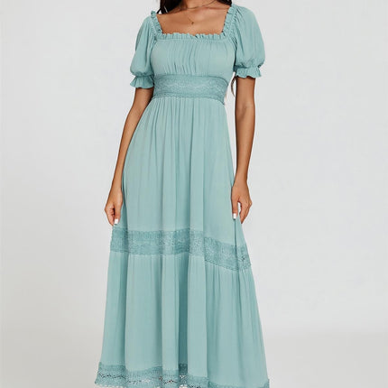 Lace Detail Bardot Maxi Dress In Blue
