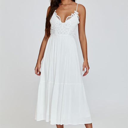 Lace Top Maxi Dress In White