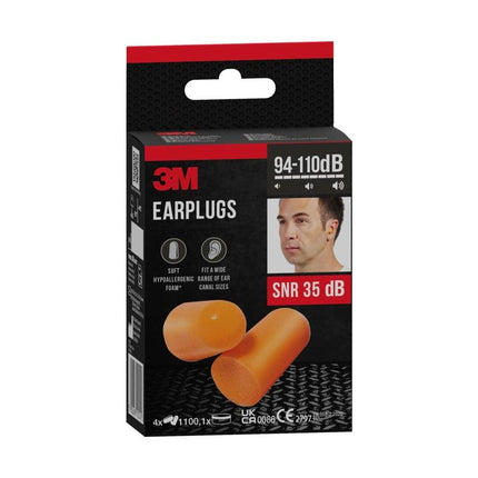 3M™ Gehörschutzstöpsel 1100, Weichschaum, SNR-Wert 35 dB, Orange