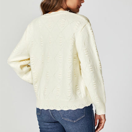 Heart Embroidered Knitted Cardigan In Cream