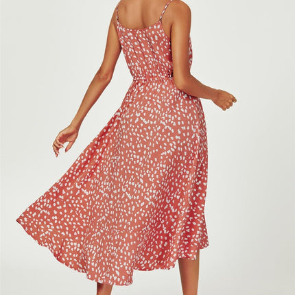 Button Down High Low Strappy Dress In Dusty Red