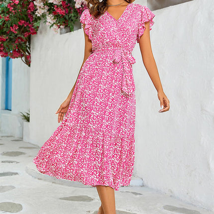 Leopard Print Wrap Dress In Fuchsia Pink