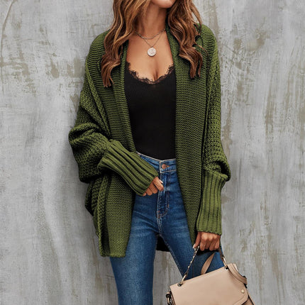 Olive Green Chunky Pleat Oversized Cardigan