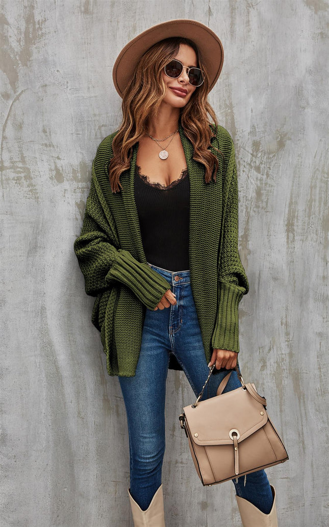 Olive Green Chunky Pleat Oversized Cardigan
