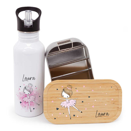 SEO. Bedruckte Brotdose & Trinkflasche im Set - Ballerina - Linkreich