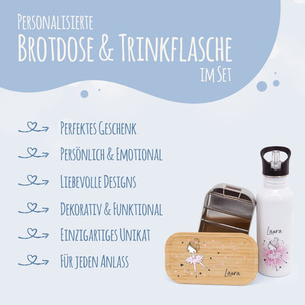 SEO. Bedruckte Brotdose & Trinkflasche im Set - Ballerina - Linkreich