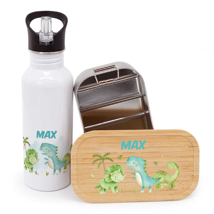 SEO. Bedruckte Brotdose & Trinkflasche im Set - Dino - Linkreich