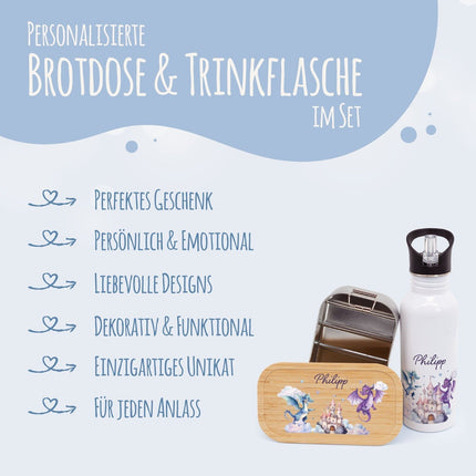 SEO. Bedruckte Brotdose & Trinkflasche im Set - Drache - Linkreich