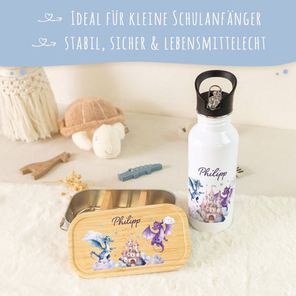 SEO. Bedruckte Brotdose & Trinkflasche im Set - Drache - Linkreich