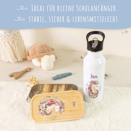 SEO. Bedruckte Brotdose & Trinkflasche im Set - Einhorn V2 - Linkreich
