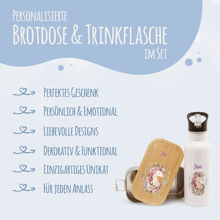 SEO. Bedruckte Brotdose & Trinkflasche im Set - Einhorn V2 - Linkreich