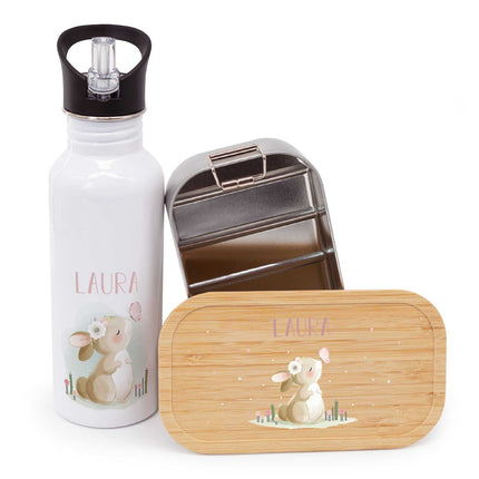 SEO. Bedruckte Brotdose & Trinkflasche im Set - Hase - Linkreich