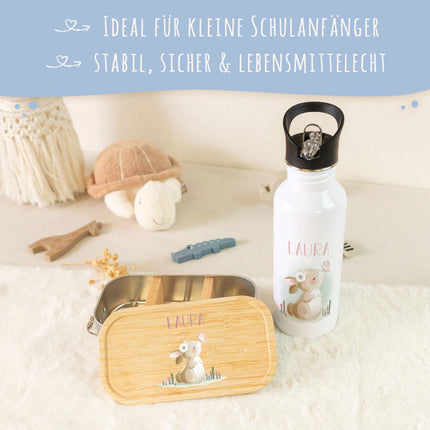 SEO. Bedruckte Brotdose & Trinkflasche im Set - Hase - Linkreich