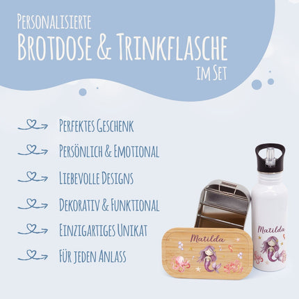 SEO. Bedruckte Brotdose & Trinkflasche im Set - Meerjungfrau - Linkreich