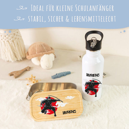 SEO. Bedruckte Brotdose & Trinkflasche im Set - Ninja - Linkreich