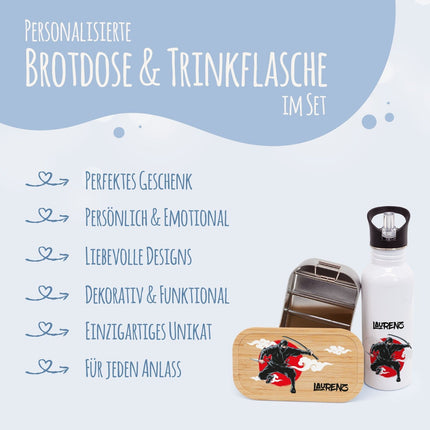 SEO. Bedruckte Brotdose & Trinkflasche im Set - Ninja - Linkreich