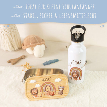 SEO. Bedruckte Brotdose & Trinkflasche im Set - Regenbogen Indianer - Linkreich