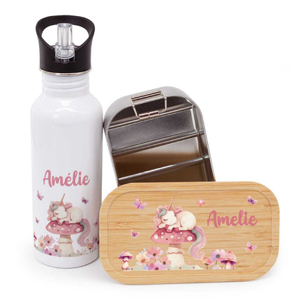 SEO. Bedruckte Brotdose & Trinkflasche im Set - Schlafendes Einhorn - Linkreich