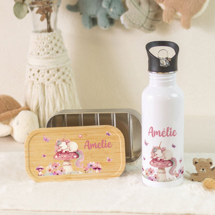 SEO. Bedruckte Brotdose & Trinkflasche im Set - Schlafendes Einhorn - Linkreich