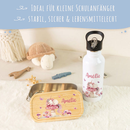 SEO. Bedruckte Brotdose & Trinkflasche im Set - Schlafendes Einhorn - Linkreich