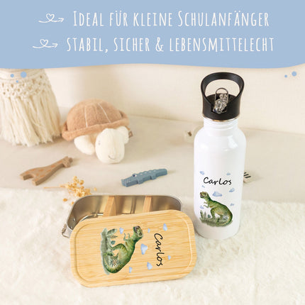SEO. Bedruckte Brotdose & Trinkflasche im Set - T - Rex V2 - Linkreich