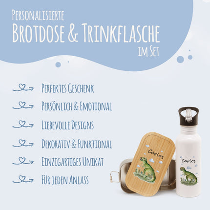 SEO. Bedruckte Brotdose & Trinkflasche im Set - T - Rex V2 - Linkreich