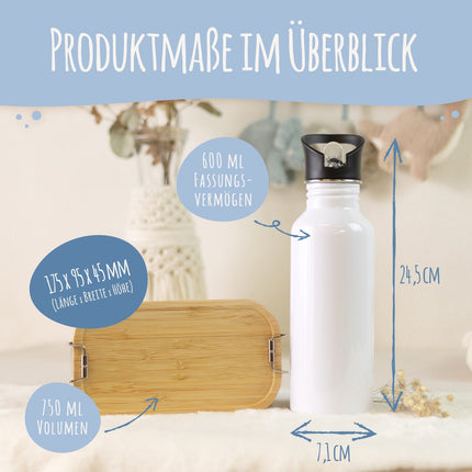SEO. Bedruckte Brotdose & Trinkflasche im Set - Tiergruppe - Wald Linkreich