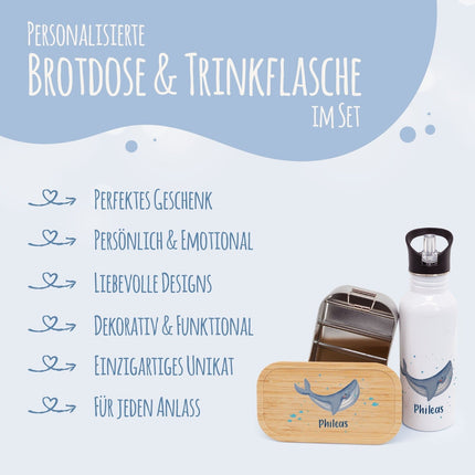 SEO. Bedruckte Brotdose & Trinkflasche im Set - Wal - Linkreich