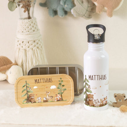 SEO. Bedruckte Brotdose & Trinkflasche im Set - Waldfreunde - Linkreich