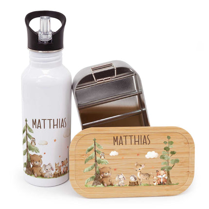 SEO. Bedruckte Brotdose & Trinkflasche im Set - Waldfreunde - Linkreich