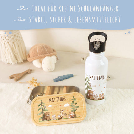 SEO. Bedruckte Brotdose & Trinkflasche im Set - Waldfreunde - Linkreich