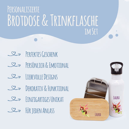 SEO. Bedruckte Brotdose & Trinkflasche im Set - Zauberfee - Linkreich