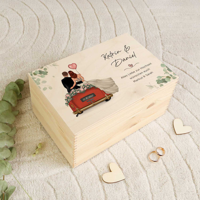 SEO. Bedruckte Erinnerungskiste mit Konfiguration - Hochzeitsauto - Personalisiertes Geschenk zur Hochzeit - Linkreich
