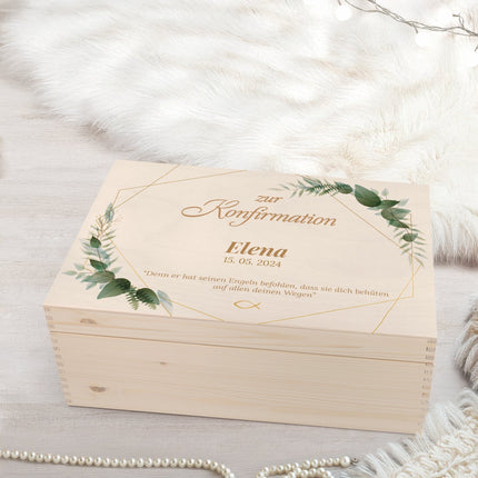 SEO. Bedruckte Erinnerungskiste zur Kommunion & Konfirmation - Goldener Rahmen - Linkreich