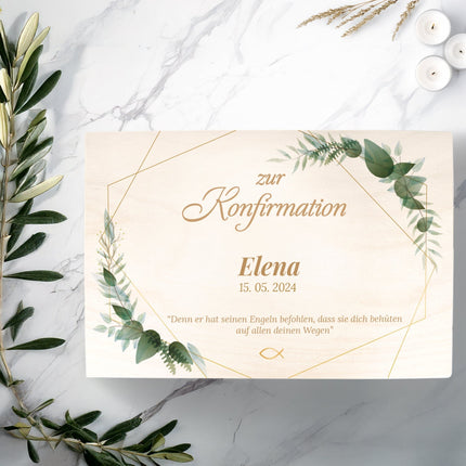 SEO. Bedruckte Erinnerungskiste zur Kommunion & Konfirmation - Goldener Rahmen - Linkreich