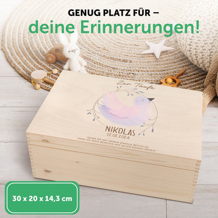 SEO. Bedruckte Erinnerungskiste zur Taufe - Taube - Linkreich