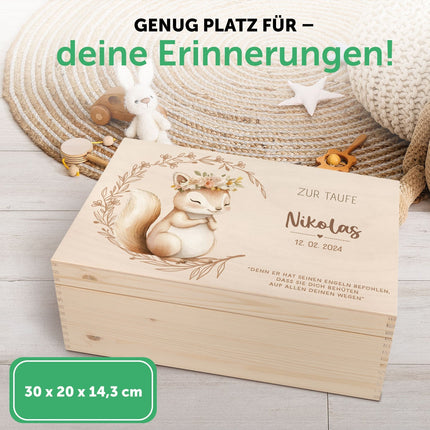 SEO. Bedruckte Erinnerungskiste zur Taufe - Tiere - Eichhörnchen Linkreich